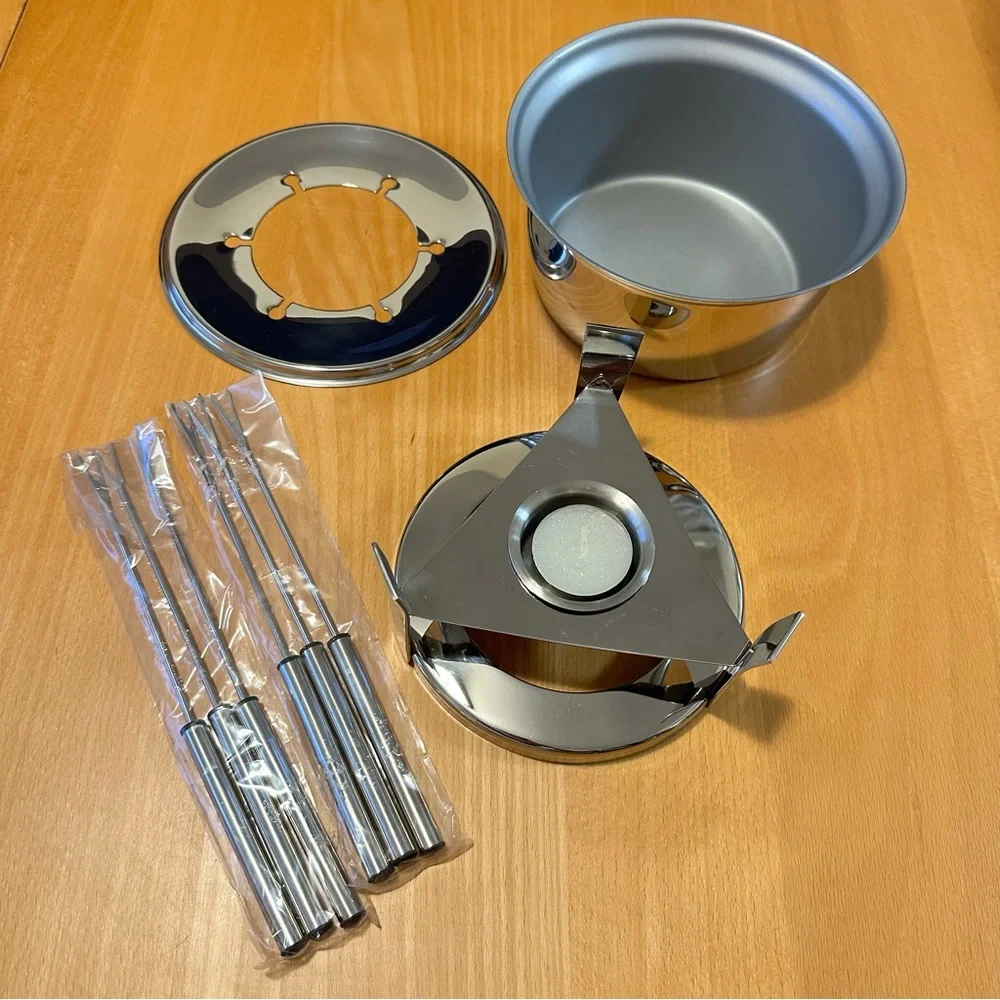 Crate & Barrel NEW Cheese/Chocolate Fondue SS Set